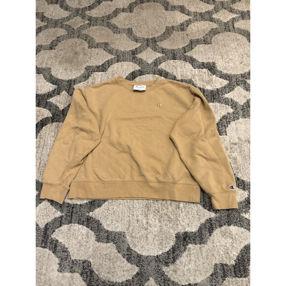 Y2K‎ Champion Crewneck Sweatshirt Embroidered Logo Tan L - Picture 1 of 3